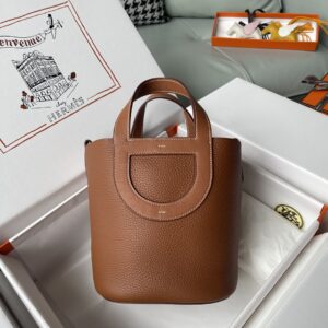 "In the Loop" Pig-Nose Basket Bag, Golden Brown, Imported Spanish TC Clemence Leather.
